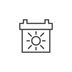 Calendar with sun outline icon. linear style sign for mobile concept and web design. Summer and travel simple line vector icon. Symbol, logo illustration. Pixel perfect vector graphics
