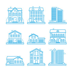 Set of vector line city and rural houses for web design and illustration
