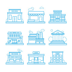 Set of vector line city buildings for web design and illustration