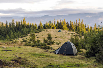 Camping tents on the mountain