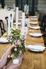 Served table, cutlery prepared for wedding