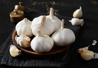 Garlic bulbs on plate