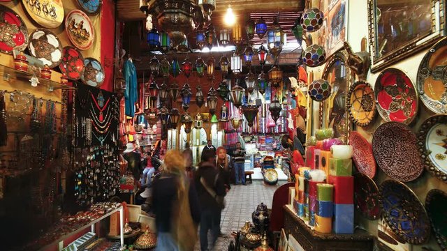 Interior of the Souq in Marrakech, Morocco, North Africa - Time lapse