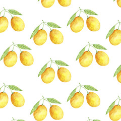 Watercolor seamless pattern orange fruit. Fresh illustration. Painting hand drawn art color juicy element on white background