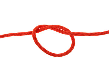 knot loop of red rope on white background
