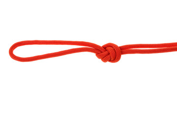 knot loop of red rope on white background