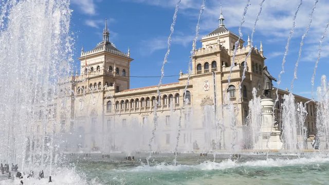 Beautiful view of Academia de Caballer&iacute;a in a sunny day - Plaza Zorrilla, Valladolid, Spain 