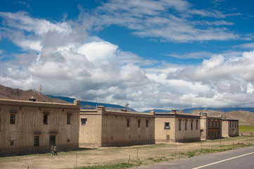 A small tibetan village with its typical rectangualr houses