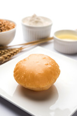 Homemade Fried Puri or Poori Or Indian Bread, selective focus