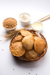 Homemade Fried Puri or Poori Or Indian Bread, selective focus