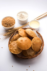 Homemade Fried Puri or Poori Or Indian Bread, selective focus