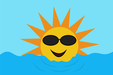 Sol feliz bañandose en el mar.