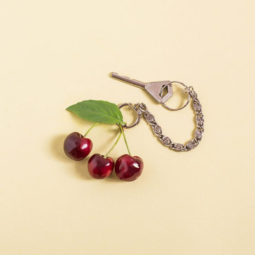 Creative idea: cherry as keychain with key