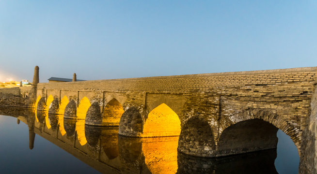 Old bridge over Zayanderud river by Varzaneh , Isfahan province, Iran