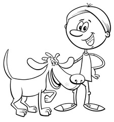 boy with funny dog cartoon coloring book