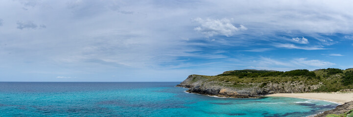 Fototapeta na wymiar Mallorca, XXL extra large nature landscape panorama of paradise beach at bay Cala Torta