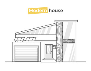 Modern stylish houses in line art. Design concept a home with texture bricks and  wood and tiles