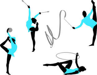 Fototapeta premium rhythmic gymnastics silhouettes - vector