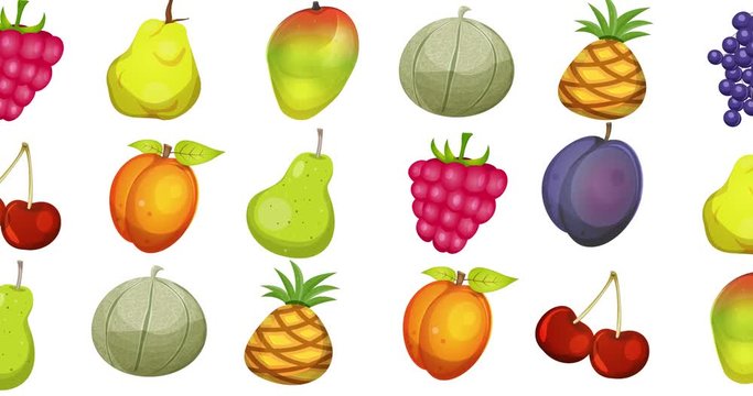 Motion Graphic With Fruits Loopable Background/
Animation of a 2d motion graphics food background, with various fruits twirling and fading in and out