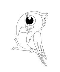 Colorless  funny cartoon parrot. Vector illustration. Coloring p