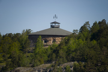 Old fortress Oscar Fredriksborg in the archipelago of Stockholm at Rindo in Vaxholm