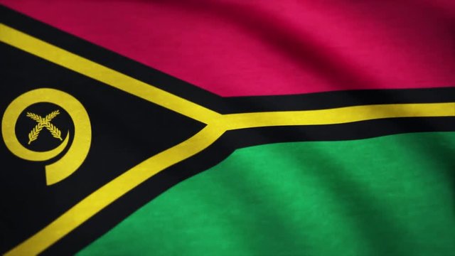 Vanuatu flag waving on wind. Vanuatu flag blowing in the wind with highly detailed fabric texture. Realistic rendering quality