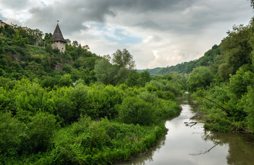 Fototapeta na wymiar The picturesque valley of the Smotrych River in Kamenets-Podilsky.