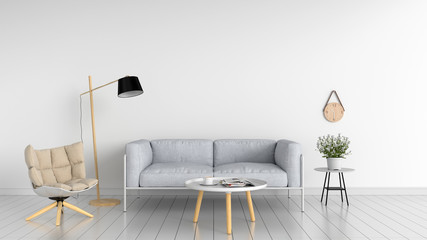 sofa in white living room, 3D rendering