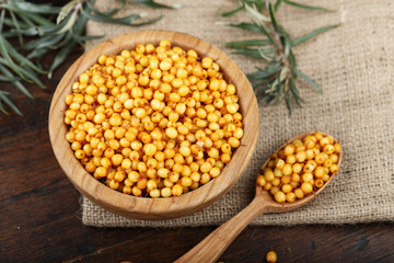 sea-buckthorn in a wooden plate