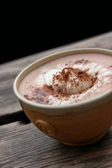Cup Hot chocolate on an old wood plank
