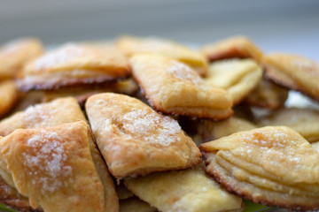 Hommemade pastries with cottage cheese and sugar for tasty dessert  breakfast 