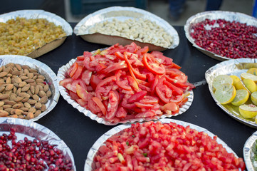 Chopped and diced tomatoes with other salad items