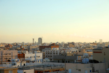 Sunset scene with buildings silhouette in countryside of Jeddah, Saudi arabia