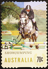 Showjumping on australian postage stamp