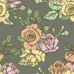 Seamless pattern with roses Vintage design