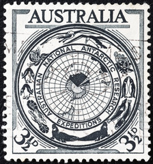 Fototapeta na wymiar Australian antarctic reaserch expeditions celebrated on postage stamp