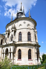 Vladimir Church was built in 1789 by the famous Russian architect Vasily Bazhenov in the pseudo-Gothic style on the territory of the manor of princes Dashkov. Russia, Moscow region, May 2018.
