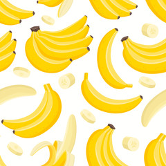 Vector pattern with cartoon banana isolated on white.