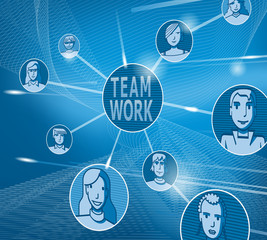 Teamwork. Vector illustration of a touch screen with a representation of teamwork.