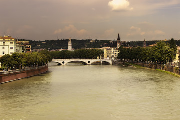 Obraz premium Verona riverside, Castelvecchio Bridge. Italy