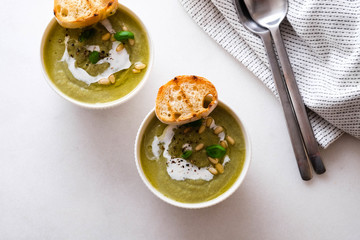 Broccoli cream soup, vegan, vegetarian eating, healthy food.