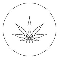 Cannabis (marijuana) leaf black icon in circle vector illustration isolated .