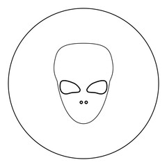 Extraterrestrial alien face or head black icon in circle vector illustration isolated .