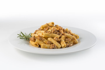 Plate of macaroni pasta with Bolognese ragù