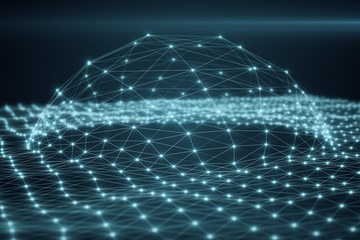 Obraz premium 3d illustration plexus fantasy abstract technology and rotating and creating an evolving organic hemisphere