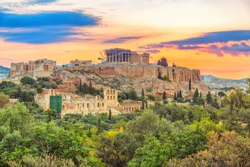 Küchenrückwand glas motiv Parthenon, Akropolis von Athen, Griechenland bei Sommersonnenaufgang © sborisov