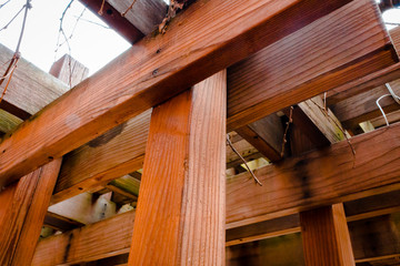 Wooden beams on a gazebo on IUPs campus