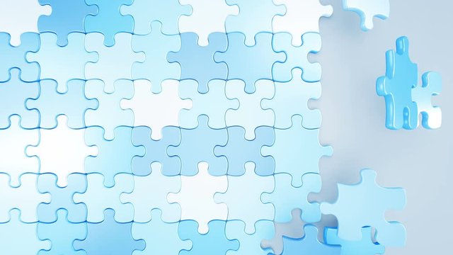 Beautiful Falling Puzzle Pieces Blue and Pink Colors on the Screen 3d Animation. Gender Concept. Useful for Transitions. Green Screen Alpha Mask. 4k UHD 3840x2160.