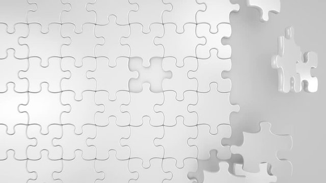 Beautiful 3d Animation of the Falling Final Puzzle Piece Red Color in Empty Place. Right Solution Business Concept. Green Screen. Alpha Mask. 4k UHD 3840x2160.