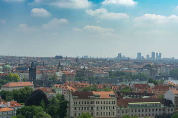 Fototapeta na wymiar Prague, Czech Republic panorama of the old town with tiled brown roofs